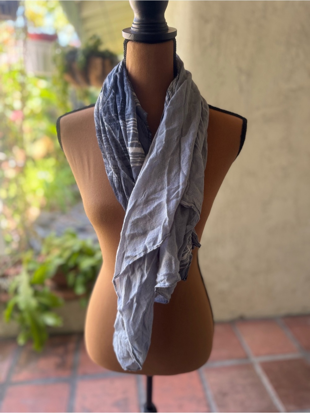 Lightweight Blue Cotton Scarf - Layered Indigo & Chambray